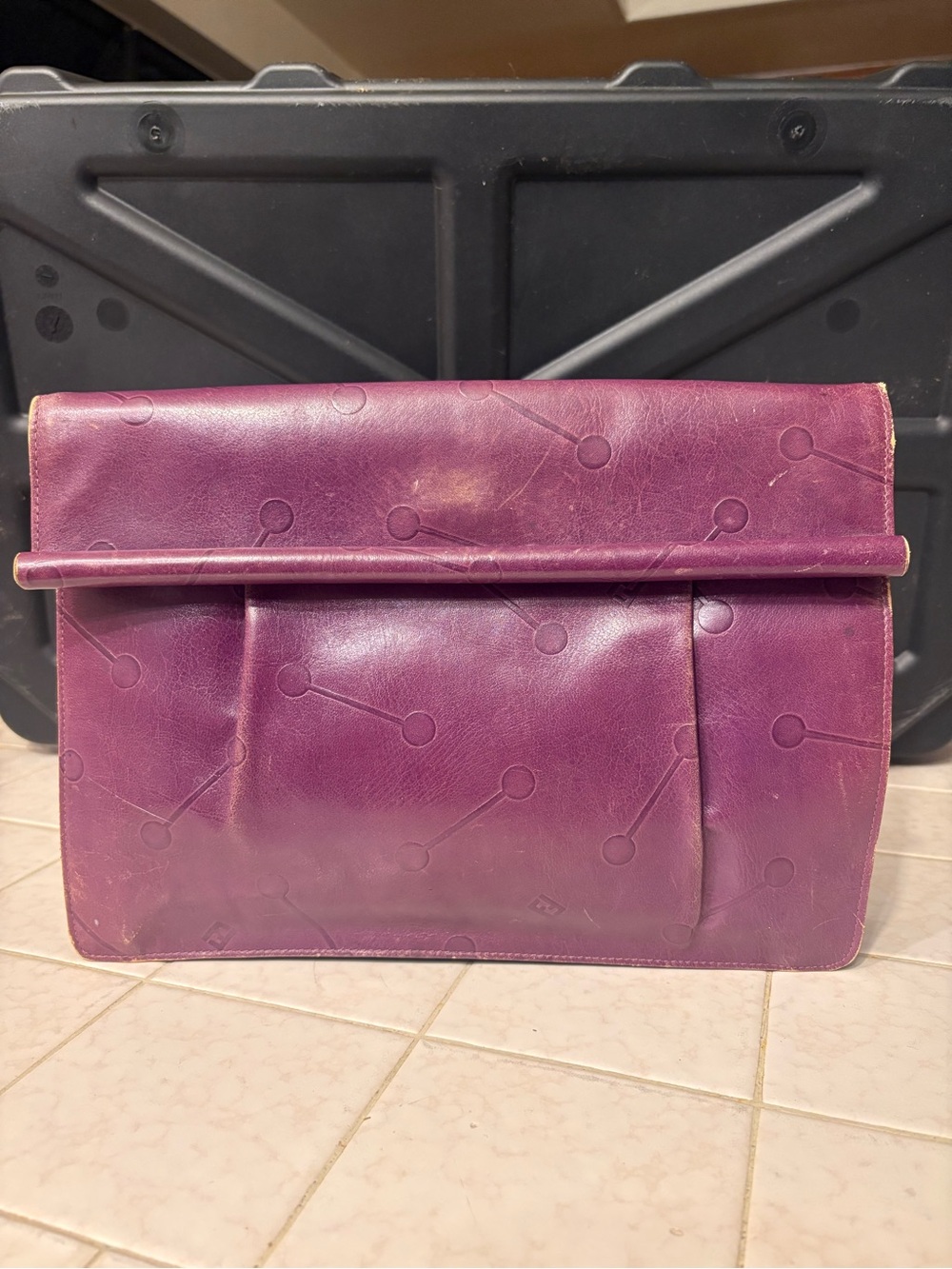 Fendi Purple Fold-Over Leather Clutch with Embossed Dot Motif preloved